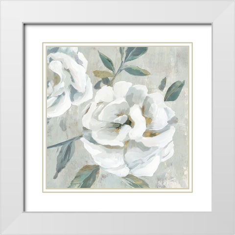 White Floral II White Modern Wood Framed Art Print with Double Matting by Aria K