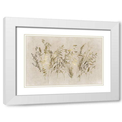 Gold Floral White Modern Wood Framed Art Print with Double Matting by Aria K