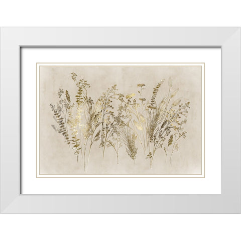 Gold Floral White Modern Wood Framed Art Print with Double Matting by Aria K