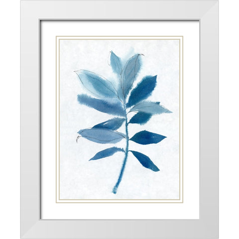Modern Blue Botanical I White Modern Wood Framed Art Print with Double Matting by Aria K