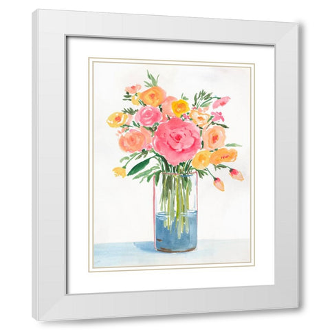 Bright Flowers I White Modern Wood Framed Art Print with Double Matting by Aria K