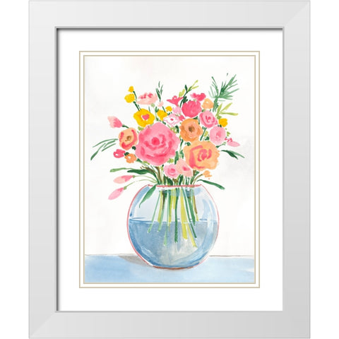 Bright Flowers II White Modern Wood Framed Art Print with Double Matting by Aria K