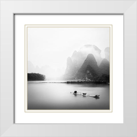 Li River I White Modern Wood Framed Art Print with Double Matting by Praxis Studio