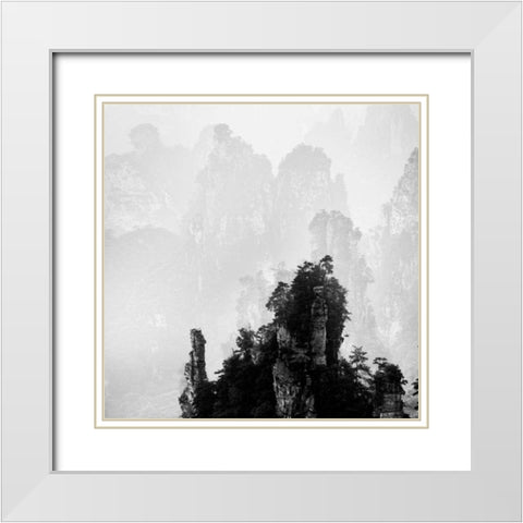 Misty Mountains I White Modern Wood Framed Art Print with Double Matting by Praxis Studio