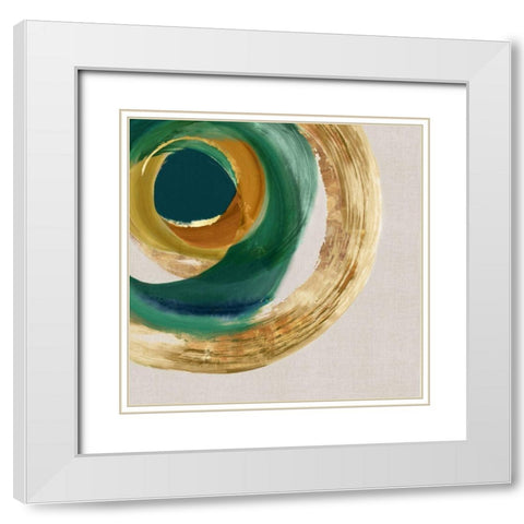 Green Metalic Circle I  White Modern Wood Framed Art Print with Double Matting by Peal, Emma