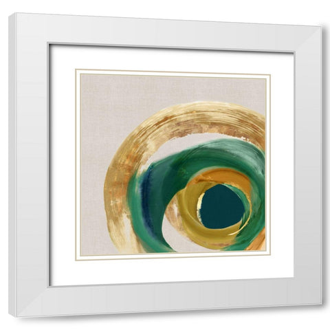 Green Metalic Circle II White Modern Wood Framed Art Print with Double Matting by Peal, Emma