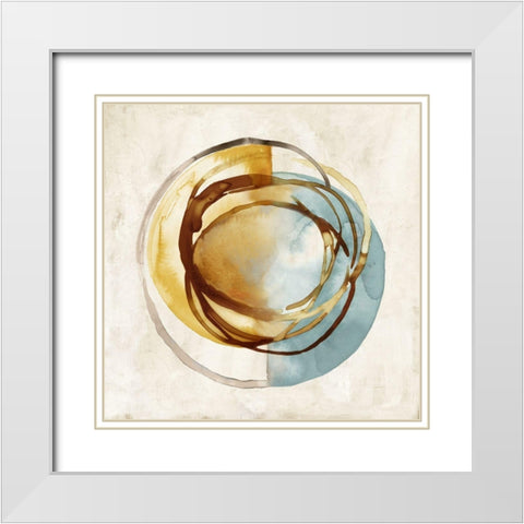 Yellow and Blue Circle  White Modern Wood Framed Art Print with Double Matting by Peal, Emma
