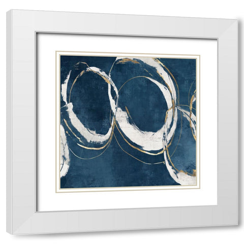 Abstract Blue Circles II White Modern Wood Framed Art Print with Double Matting by Peal, Emma