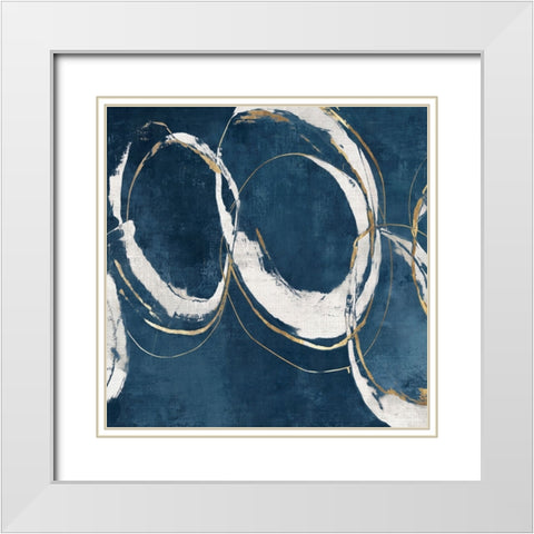 Abstract Blue Circles II White Modern Wood Framed Art Print with Double Matting by Peal, Emma