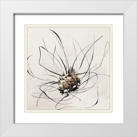 Golden Line Flower I  White Modern Wood Framed Art Print with Double Matting by Black, Alex