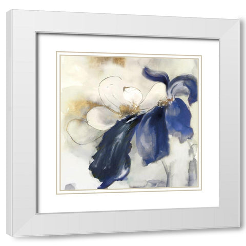 Blue Blossoms Florals II White Modern Wood Framed Art Print with Double Matting by Black, Alex