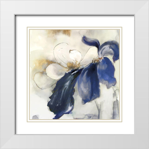 Blue Blossoms Florals II White Modern Wood Framed Art Print with Double Matting by Black, Alex