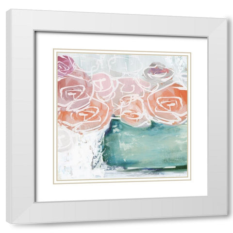 Pink Flowers in Pot White Modern Wood Framed Art Print with Double Matting by Black, Alex