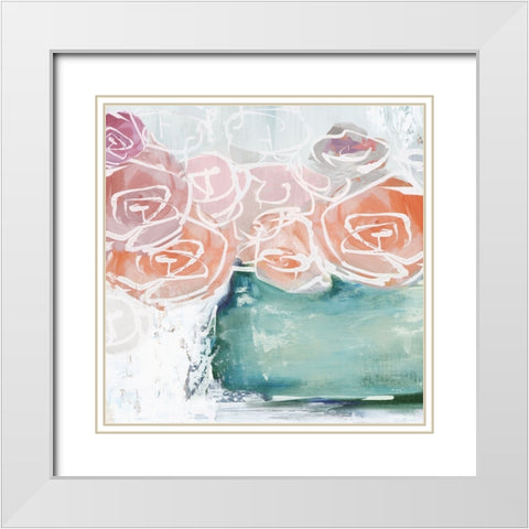 Pink Flowers in Pot White Modern Wood Framed Art Print with Double Matting by Black, Alex