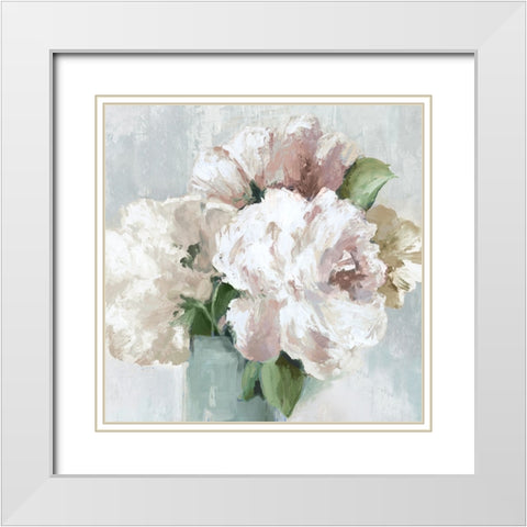 Rustic Pink Florals White Modern Wood Framed Art Print with Double Matting by Black, Alex
