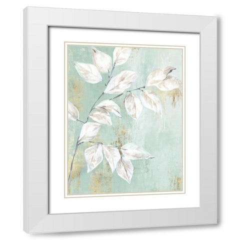 Soft Green Leaves White Modern Wood Framed Art Print with Double Matting by Black, Alex