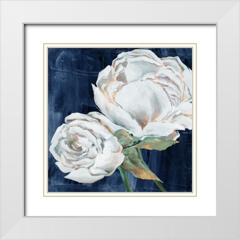 Blue Peony I White Modern Wood Framed Art Print with Double Matting by Black, Alex
