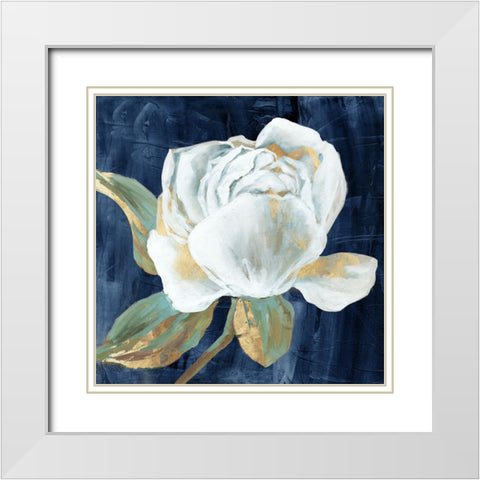 Blue Peony II White Modern Wood Framed Art Print with Double Matting by Black, Alex