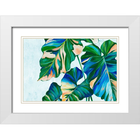 Blue Tropical Leaves I White Modern Wood Framed Art Print with Double Matting by Black, Alex