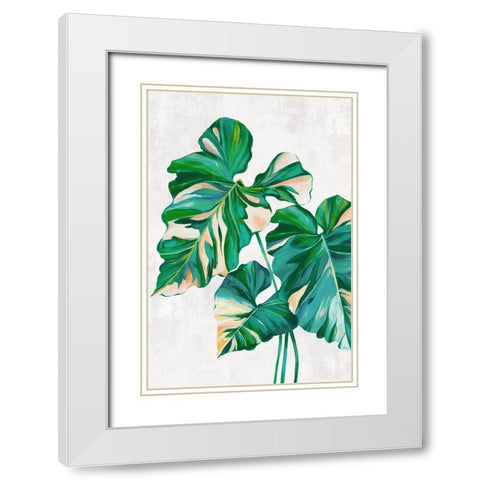 Green Tropical Leaves White Modern Wood Framed Art Print with Double Matting by Black, Alex