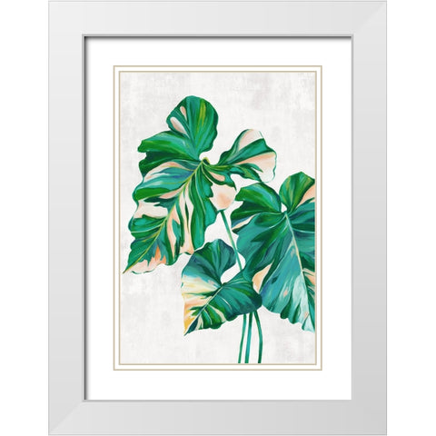Green Tropical Leaves White Modern Wood Framed Art Print with Double Matting by Black, Alex