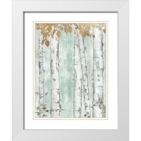 Golden Leaves II White Modern Wood Framed Art Print with Double Matting by Hawksley, Beverley