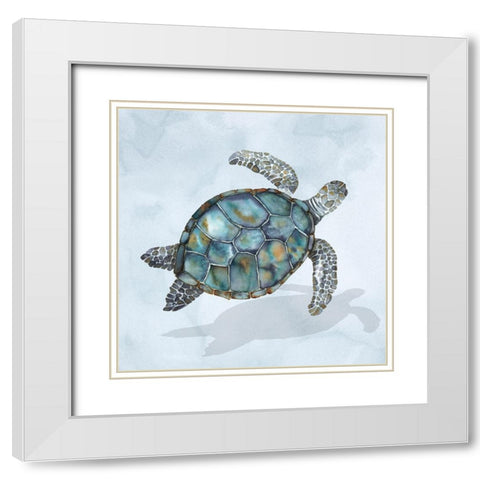 Blue Sea Turtle I White Modern Wood Framed Art Print with Double Matting by Errico And Slyp