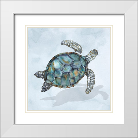 Blue Sea Turtle I White Modern Wood Framed Art Print with Double Matting by Errico And Slyp