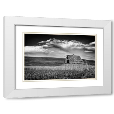 Old Barn Sunset White Modern Wood Framed Art Print with Double Matting by Berk