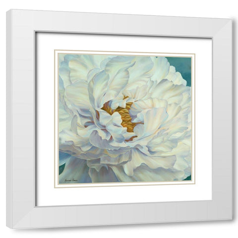 Peony Petals White Modern Wood Framed Art Print with Double Matting by Broome, Marianne