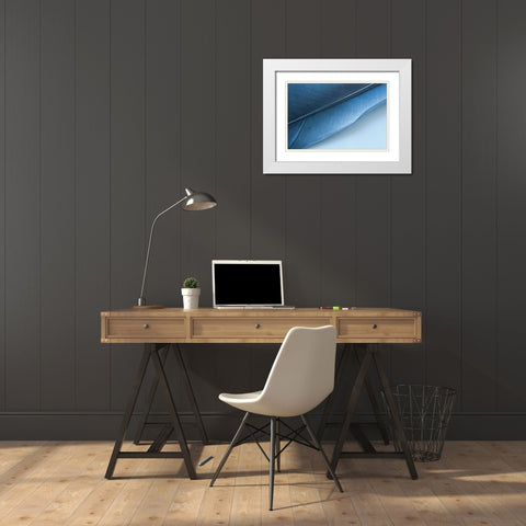 Blue Feather I White Modern Wood Framed Art Print with Double Matting by Beavers, Jennifer