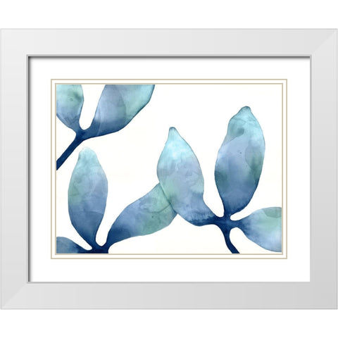 Indigo Blossoms II White Modern Wood Framed Art Print with Double Matting by Hendrick, Cathy
