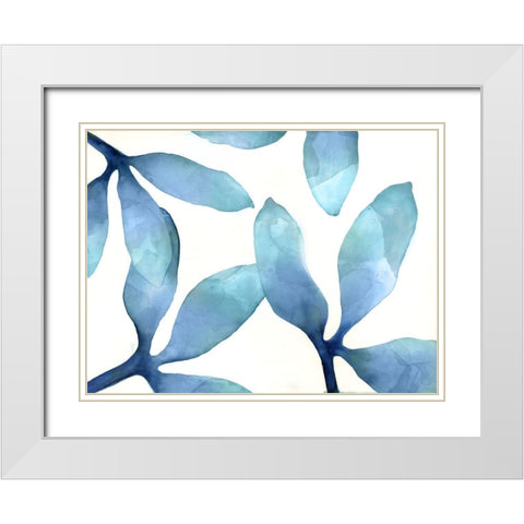 Indigo Blossoms III White Modern Wood Framed Art Print with Double Matting by Hendrick, Cathy