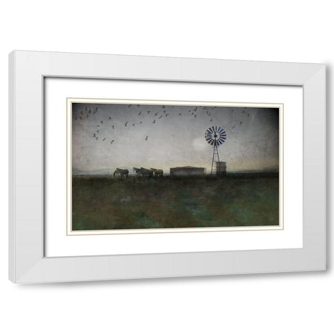 Horse and Crows White Modern Wood Framed Art Print with Double Matting by Vest, Chris