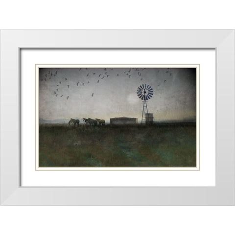 Horse and Crows White Modern Wood Framed Art Print with Double Matting by Vest, Chris