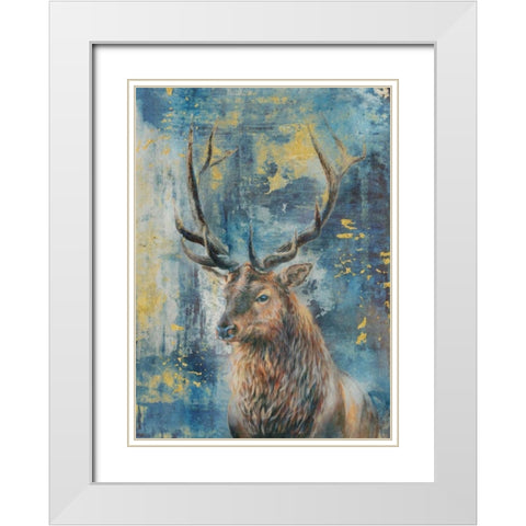 Highland Stag White Modern Wood Framed Art Print with Double Matting by Peregojina, Dina