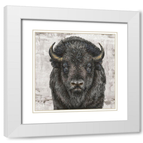 Bison Presence  White Modern Wood Framed Art Print with Double Matting by Perejogina, Dina