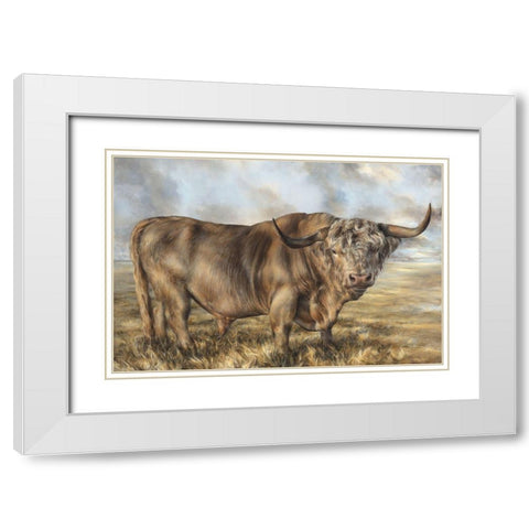 Highland Brown Bull  White Modern Wood Framed Art Print with Double Matting by Perejogina, Dina