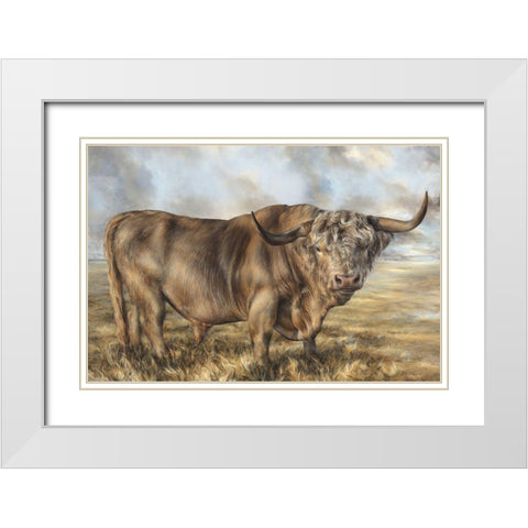Highland Brown Bull  White Modern Wood Framed Art Print with Double Matting by Perejogina, Dina
