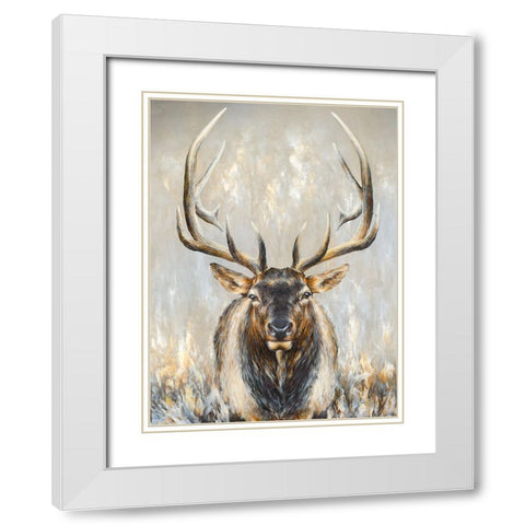 Imperial Bull Elk White Modern Wood Framed Art Print with Double Matting by Perejogina, Dina