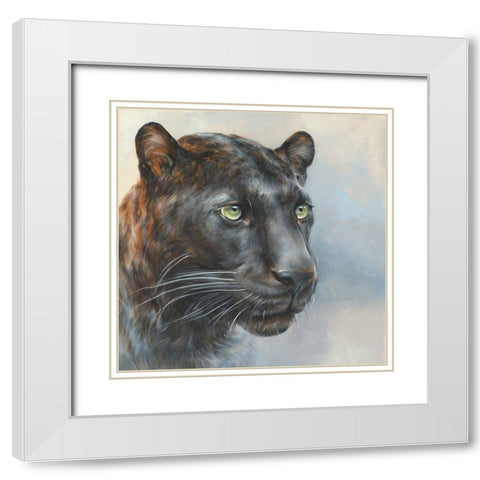 Jaguar Presence White Modern Wood Framed Art Print with Double Matting by Perejogina, Dina