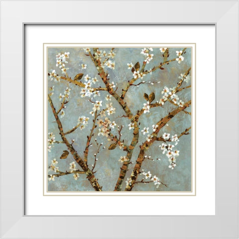 Grey Blossoms White Modern Wood Framed Art Print with Double Matting by Dolce, Carmen