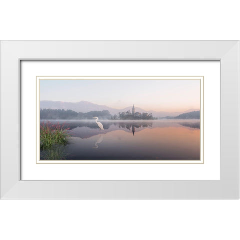 Egret Lake White Modern Wood Framed Art Print with Double Matting by Desmarais, Richard