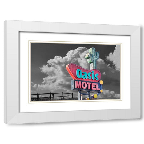Oasis Motel Vintage Sign White Modern Wood Framed Art Print with Double Matting by Stein, Daniel