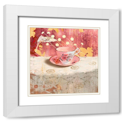 Society Serenity Tea Cup II White Modern Wood Framed Art Print with Double Matting by Evelia Designs