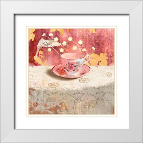 Society Serenity Tea Cup II White Modern Wood Framed Art Print with Double Matting by Evelia Designs