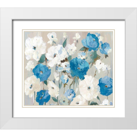 Blue Bouquet White Modern Wood Framed Art Print with Double Matting by Ella K