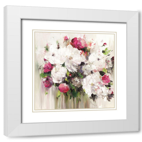 Bouquet of Pink Flowers White Modern Wood Framed Art Print with Double Matting by Ella K