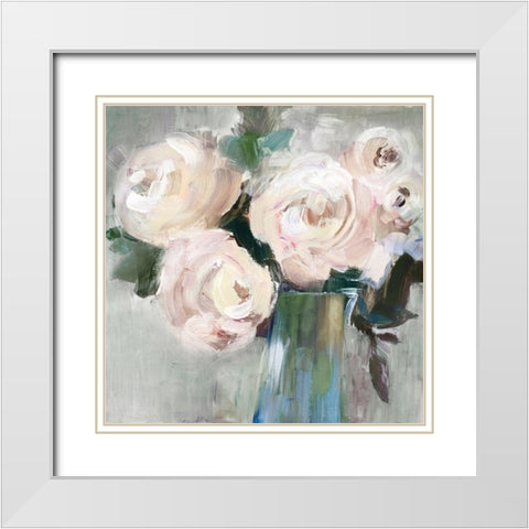 Pale Pink Bouquet II White Modern Wood Framed Art Print with Double Matting by LeraÂ 