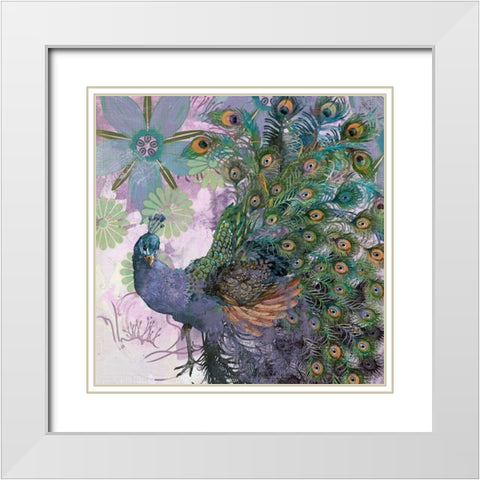 Peacock Prance  White Modern Wood Framed Art Print with Double Matting by Evelia